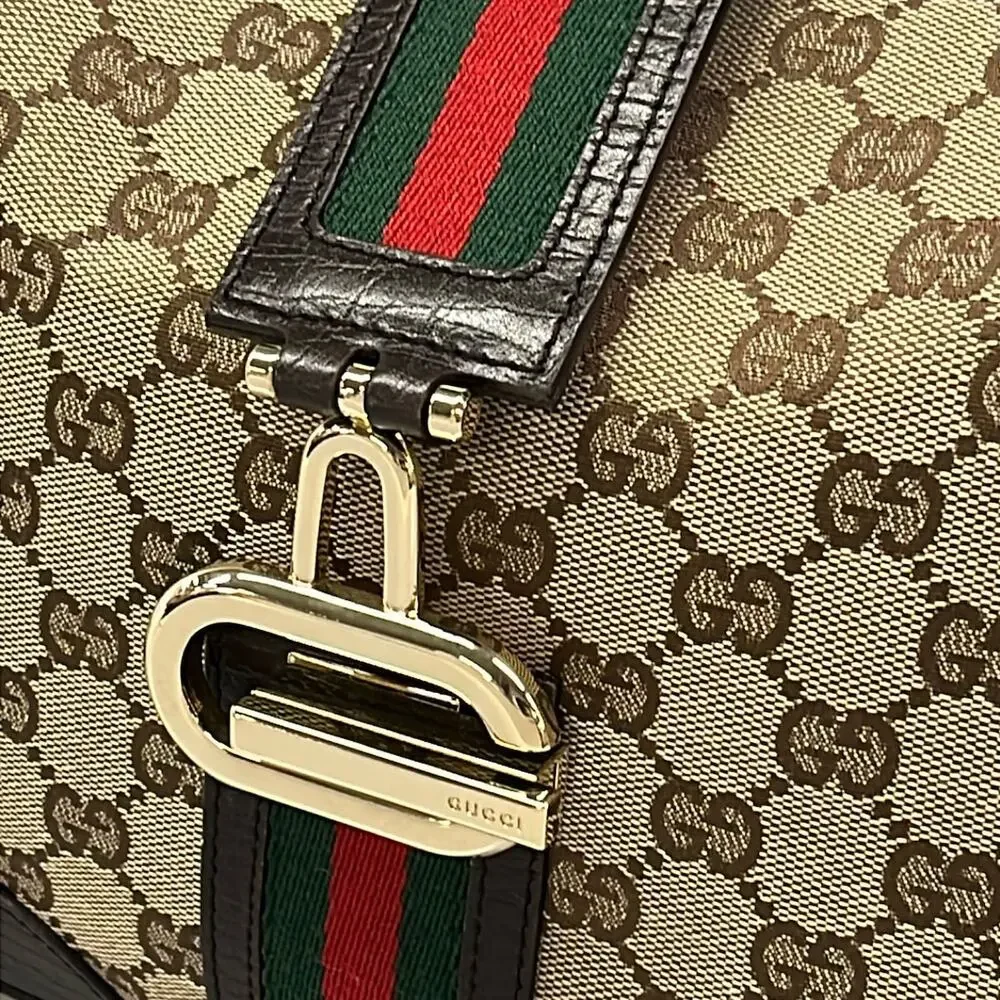 Gucci GG/Sherry (Web) Shoulder Bag 130779 Dark Brown Beige Multi Jacquard